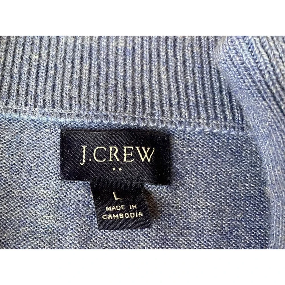 J. Crew Mens Quarter Zip Sweater Blue Merino Wool Blend Pullover Size Large